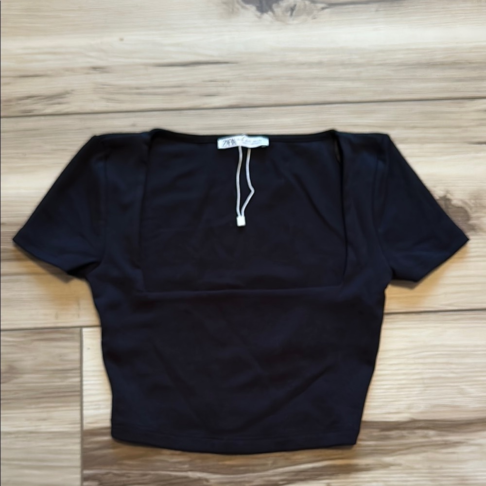 Zara Black Fitted Cap Sleeve Crop Top